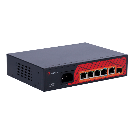 SF-SW0604HIPOE-GF-65 Safire Switch Hi PoE   4 PoE ports + 1 Uplink RJ45 + 1 SFP Uplink 