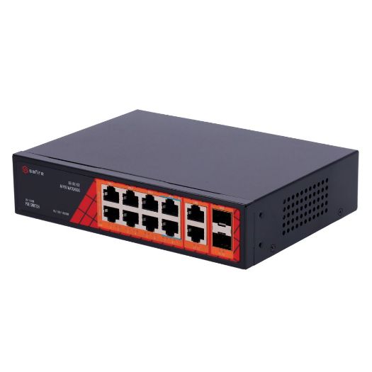 SF-SW1208HIPOE-GF-120, Safire Switch Hi, PoE, 8 PoE portova + 2 SFP + 2 RJ45