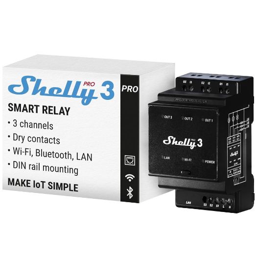 SH-PRO-3, Shelly Pro 3, WiFi 2.4 GHz IEEE802.11 b/g/n / Bluetooth, Inteligentni prekidač za DIN šinu