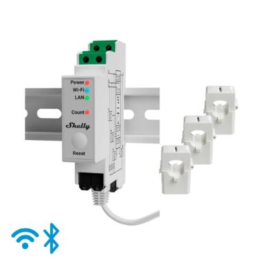 SH-PRO-3EM-120A, Shelly Pro 3EM 120A, WiFi 2.4 GHz / Bluetooth / LAN, Mjerač potrošnje
