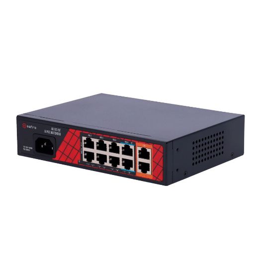 SF-SW1008HIPOE-H-120, Safire Switch Hi, PoE, 8 PoE port(ovi) + 2 gore, priključak(ovi) za povezivanje