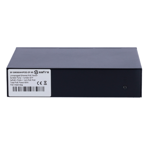 SF-SW0604HIPOE-GF-65 Safire Switch Hi PoE   4 PoE ports + 1 Uplink RJ45 + 1 SFP Uplink 