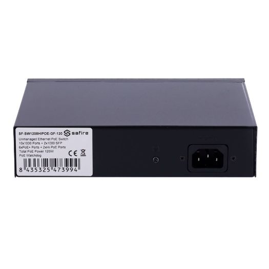 SF-SW1208HIPOE-GF-120, Safire Switch Hi, PoE, 8 PoE portova + 2 SFP + 2 RJ45