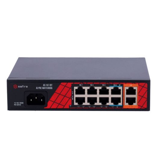 SF-SW1008HIPOE-H-120, Safire Switch Hi, PoE, 8 PoE port(ovi) + 2 gore, priključak(ovi) za povezivanje