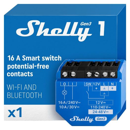 SH-1-GEN3, Shelly 1 Gen3, WiFi 2.4 GHz IEEE802.11 b/g/n / Bluetooth, Inteligentni prekidač