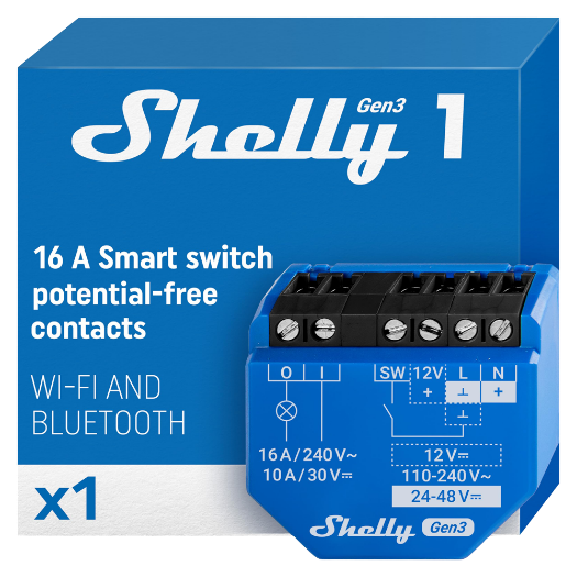 SH-1-GEN3 Shelly 1 Gen3   WiFi 2.4 GHz IEEE802.11 b/g/n / Bluetooth    Intelligent switch  