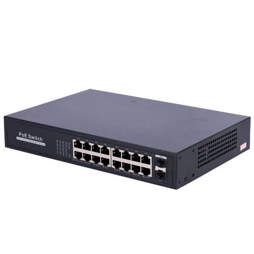 SW1816POE-GF-250-E, PoE prekidač, 16 portova RJ45 + 2 SFP uzlazna veza, 16x 10/100/1000Mbps + 2x 10/100/1000Mbps