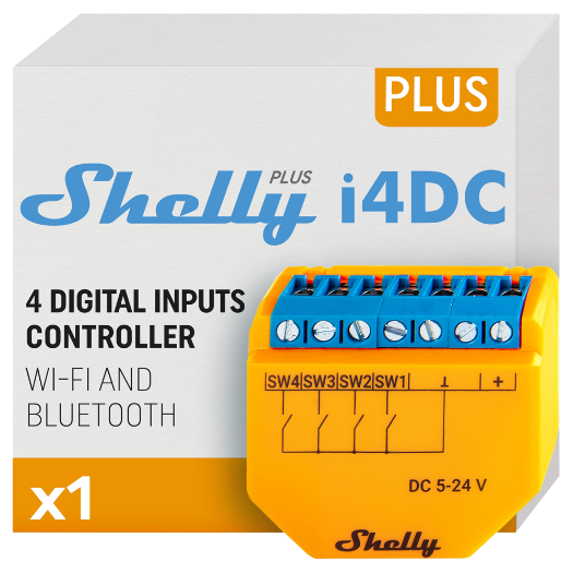 SH-PLUS-I4-DC Shelly Plus I4 DC   WiFi 2.4 GHz IEEE802.11 b/g/n / Bluetooth 