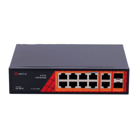 SF-SW1208HIPOE-GF-120, Safire Switch Hi, PoE, 8 PoE portova + 2 SFP + 2 RJ45