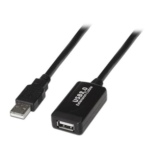 USB1-10, USB produživač 2.0, Duljina 10 m, USB A konektori M/F, Aktivan, Crna boja