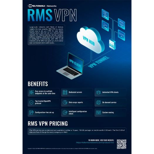 TK-RMS-VPN-150G, Paket od 150 Gb RMS Connect i RMS VPN prometa, Daljinska konfiguracija i nadzor Teltonika usmjerivača