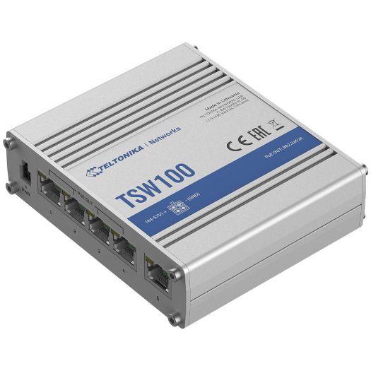 TK-TSW100, Teltonika Industrijska Neupravljiva PoE Industrijska Prekidačica, 5 Ethernet RJ45 gigabitnih portova