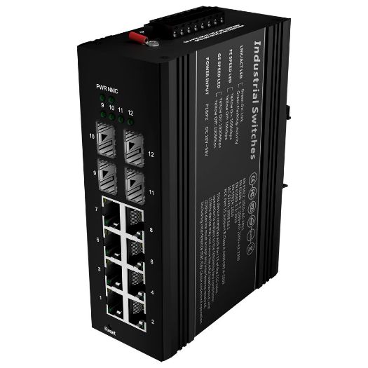 SW1208HIPOE-MGF-240-DIN, Bijela marka PoE Prekidač, Montaža na DIN šinu, 8 gigabitnih portova + 4 gigabitna SFP