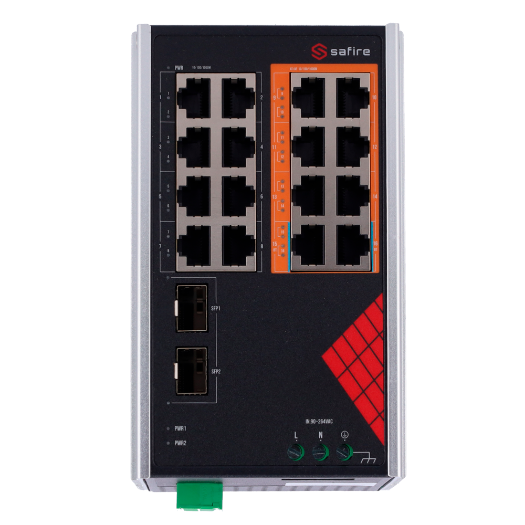 SF-SWI1808HIPOE-GF-AC-130-DIN Safire Switch Industrial AC and DC Power 