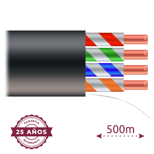 UTP5E-500-OUTDOOR UTP cable   Category 5E   Bobbin of 500 meters   Black cable insulation 