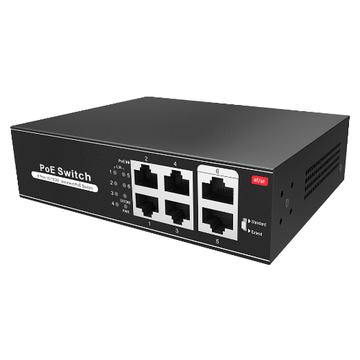 SW0604POE-65-E PoE Switch   4 PoE port(s) + 2 Up link port(s)   Speed up to 100 Mbps on all ports 