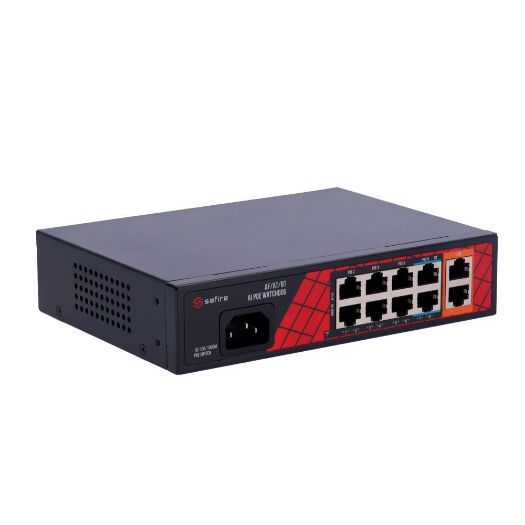 SF-SW1008HIPOE-H-120, Safire Switch Hi, PoE, 8 PoE port(ovi) + 2 gore, priključak(ovi) za povezivanje