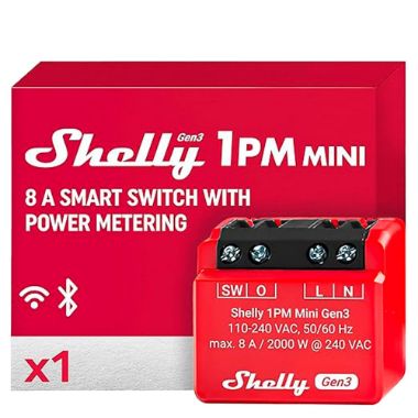 SH-1PM-MINI-GEN3, Shelly 1PM Mini Gen3, WiFi 2.4 GHz IEEE802.11 b/g/n / Bluetooth