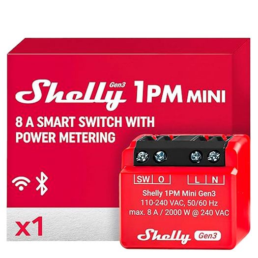 SH-1PM-MINI-GEN3, Shelly 1PM Mini Gen3, WiFi 2.4 GHz IEEE802.11 b/g/n / Bluetooth