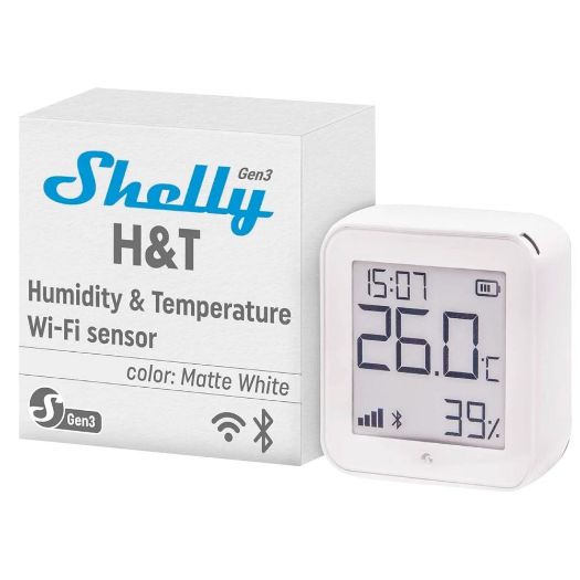 SH-HT-GEN3-MW, Shelly H&T Gen 3 mat bijela, WiFi 2.4 GHz IEEE802.11 b/g/n / Bluetooth