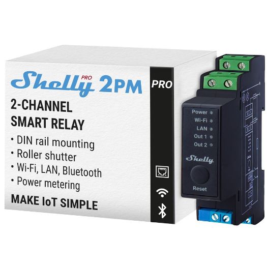 SH-PRO-2PM, Shelly Pro 2PM, WiFi 2.4 GHz IEEE802.11 b/g/n / Bluetooth, Inteligentni prekidač za DIN šinu