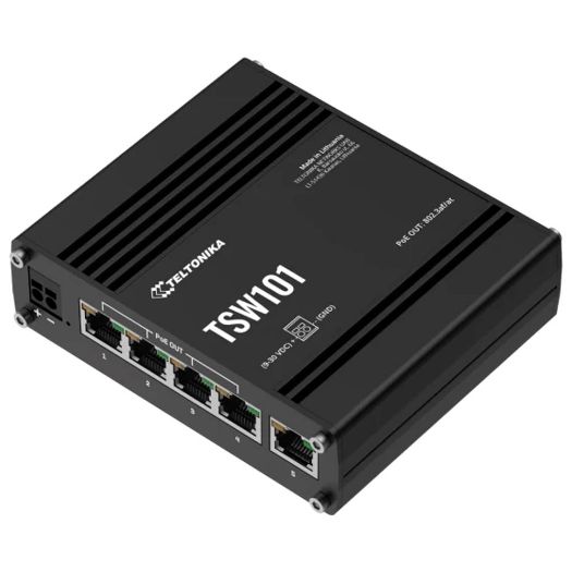 TK-TSW101, Teltonika Industrijska Neupravljiva PoE Industrijska Prekidačica, 5 Ethernet RJ45 gigabitnih portova
