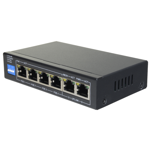 SF-SW0604POE-G-60 PoE Switch   4 PoE port(s) + 2 Up link port(s)   Speed up to 1000 Mbps on all ports 