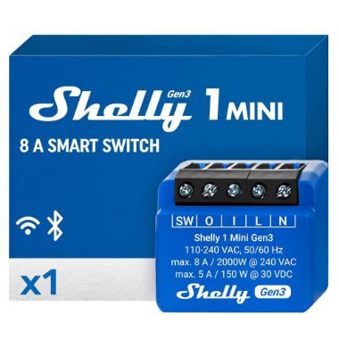 SH-1-MINI-GEN3, Shelly 1 Mini Gen3, WiFi 2.4 GHz IEEE802.11 b/g/n / Bluetooth