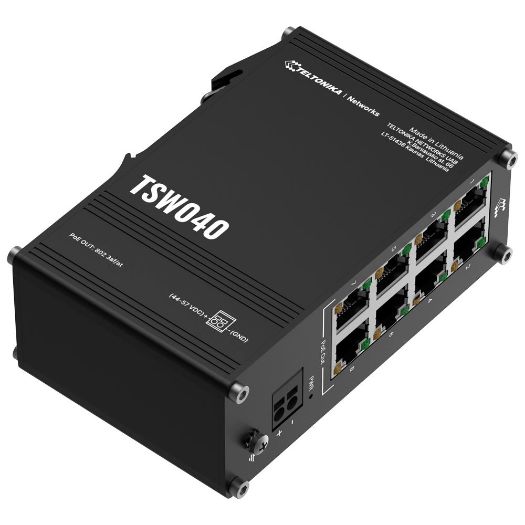 TK-TSW040, Teltonika Industrijska Neupravljiva PoE Industrijska Prekidačica, 8 Ethernet portova RJ45 Brzi Ethernet