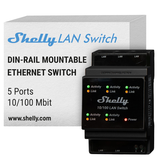 SH-LAN-SWITCH Shelly LAN Switch   DIN mountable   5 ports RJ45   Supports 110V 