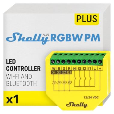 SH-PLUS-RGBW-PM, Shelly RGBW kontroler za LED trake, WiFi 2.4 GHz IEEE802.11 b/g/n / Bluetooth
