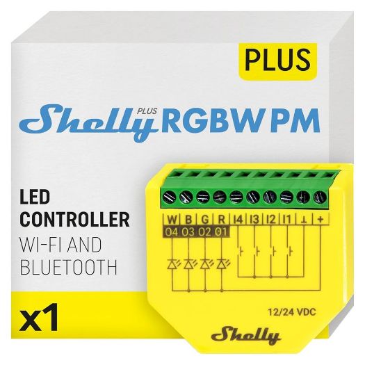 SH-PLUS-RGBW-PM, Shelly RGBW kontroler za LED trake, WiFi 2.4 GHz IEEE802.11 b/g/n / Bluetooth