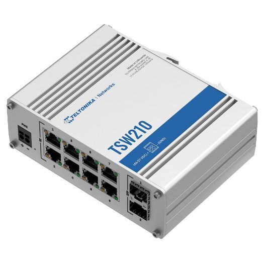 TK-TSW210, Teltonika industrijski neupravljani preklopnik, 8 Ethernet RJ45 Gigabit + 2 SFP Gigabit porta