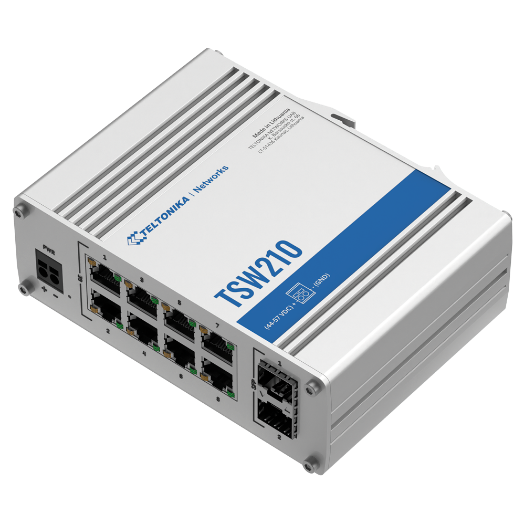 TK-TSW210 Teltonika Industrial Unmanaged Switch   8 Ethernet RJ45 Gigabit +2 SFP Gigabit [%VAR%] ports 