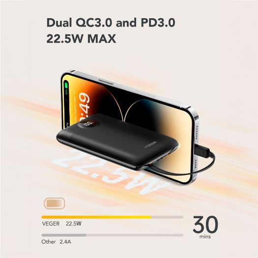 VG-W1170, VEGER Power bank s LCD zaslonom, Kapacitet 10000mAh, Ulazi Munja, USB