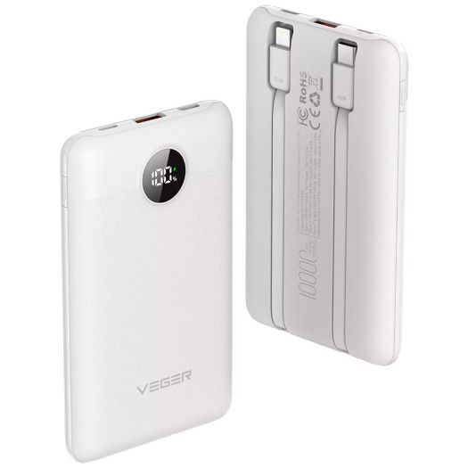 VG-W1170-W, VEGER Power bank s LCD zaslonom, Kapacitet 10000mAh, Ulazi Munja, USB