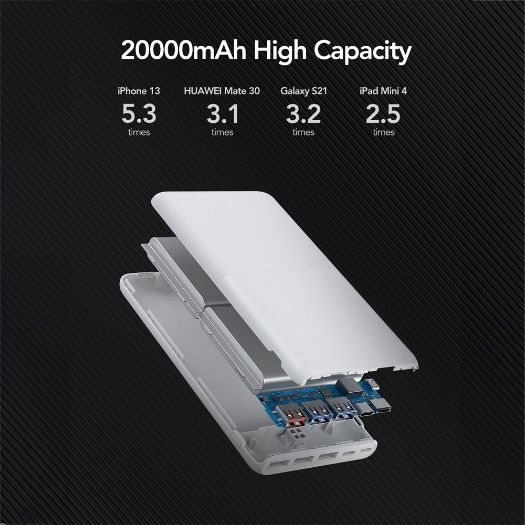 VG-W2060, VEGER Power bank s LED diodama za punjenje, Kapacitet 20000mAh, USB, C, Mikro USB, Ulazi munje