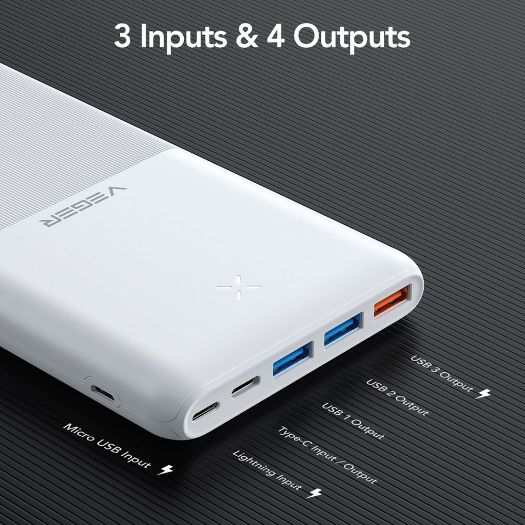 VG-W2060, VEGER Power bank s LED diodama za punjenje, Kapacitet 20000mAh, USB, C, Mikro USB, Ulazi munje