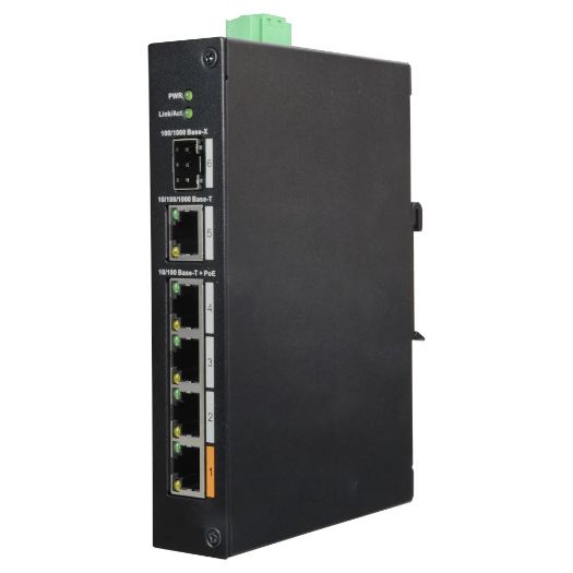 XS-SW0604HIPOE-F-60-DIN, X, Sigurnosni prekidač PoE, 4 PoE porta +1 SFP +1 Gigabit Uplinka