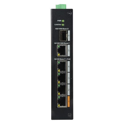 XS-SW0604HIPOE-F-60-DIN, X, Sigurnosni prekidač PoE, 4 PoE porta +1 SFP +1 Gigabit Uplinka