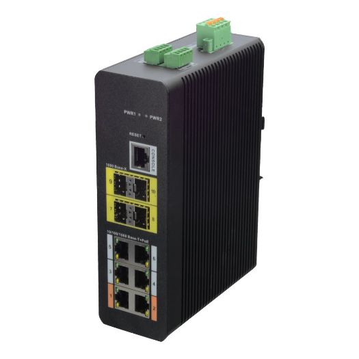 XS-SW1006HIPOE-MFG-120-DIN, X, Sigurnosni HiPoE prekidač, 6 PoE portova (RJ45) + 4 Uplink port (SFP)
