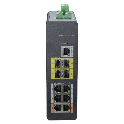 XS-SW1006HIPOE-MFG-120-DIN, X, Sigurnosni HiPoE prekidač, 6 PoE portova (RJ45) + 4 Uplink port (SFP)