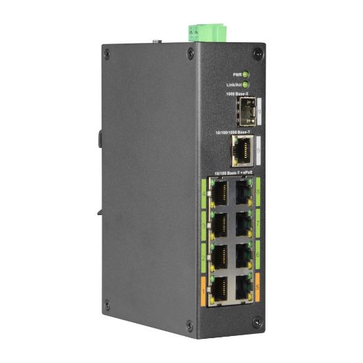 XS-SW1008EPOE-120-DIN, X, Sigurnosni ePOE prekidač, 8 PoE portova + 1 uzlazni prijenos RJ45 + 1 SFP