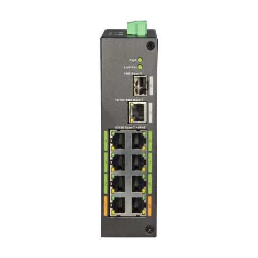 XS-SW1008EPOE-120-DIN, X, Sigurnosni ePOE prekidač, 8 PoE portova + 1 uzlazni prijenos RJ45 + 1 SFP