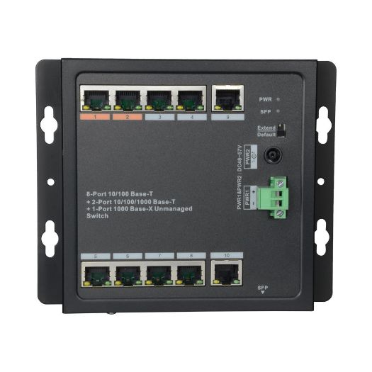 XS-SW1108HIPOE-96DIN, X, Sigurnosni HiPoE prekidač, 8 PoE portova + 2 uzlazna linka (RJ45) + 1 uzlazni link (SFP)