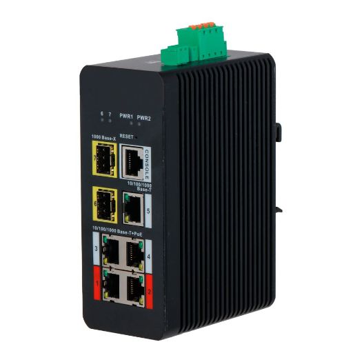 XS-SWI0704HIPOE-MGF-120-DIN, X, Sigurnost PoE Prekidač DIN šina, 4 PoE porta RJ45 + 1 port RJ45 + 2 SFP
