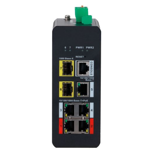 XS-SWI0704HIPOE-MGF-120-DIN, X, Sigurnost PoE Prekidač DIN šina, 4 PoE porta RJ45 + 1 port RJ45 + 2 SFP