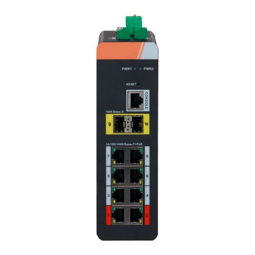 XS-SWI1008HIPOE-MGF-120-DIN, X, Sigurnost PoE Prekidač DIN šina, 8 PoE RJ45 + 2 SFP porta