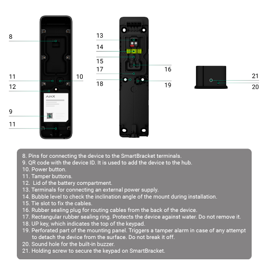 AJ-KEYPADOUTDOOR-GRA, vanjski tipkovnik IP66/IK08 s RFID čitačem, potpuno ili grupno naoružavanje/raznaoružavanje 