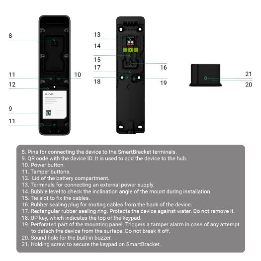 AJ-KEYPADOUTDOOR-W, Vanjska tipkovnica IP66/IK08 s čitačem RFID, Potpuno ili grupno naoružavanje /razoružavanje